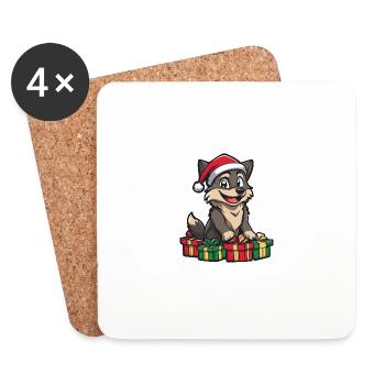 Cadeaux de bande dessinée de Noël loup - Dessous de verre (lot de 4) - blanc - Devant