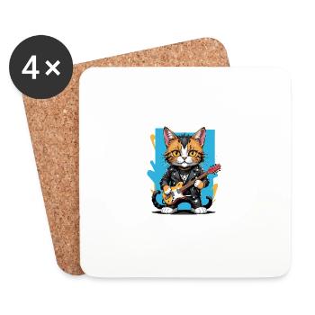 Cat Rocker Katze HardRock Geschenk - Untersetzer (4er-Set) - Weiß - Vorne