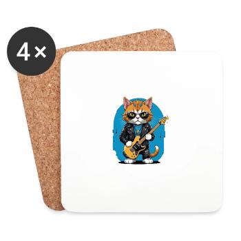 Cat Rocker Katze HardRock Geschenk - Untersetzer (4er-Set) - Weiß - Vorne