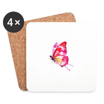 Papillon, Coloré, Aquarelle, Peinture - Dessous de verre (lot de 4) - blanc - Devant