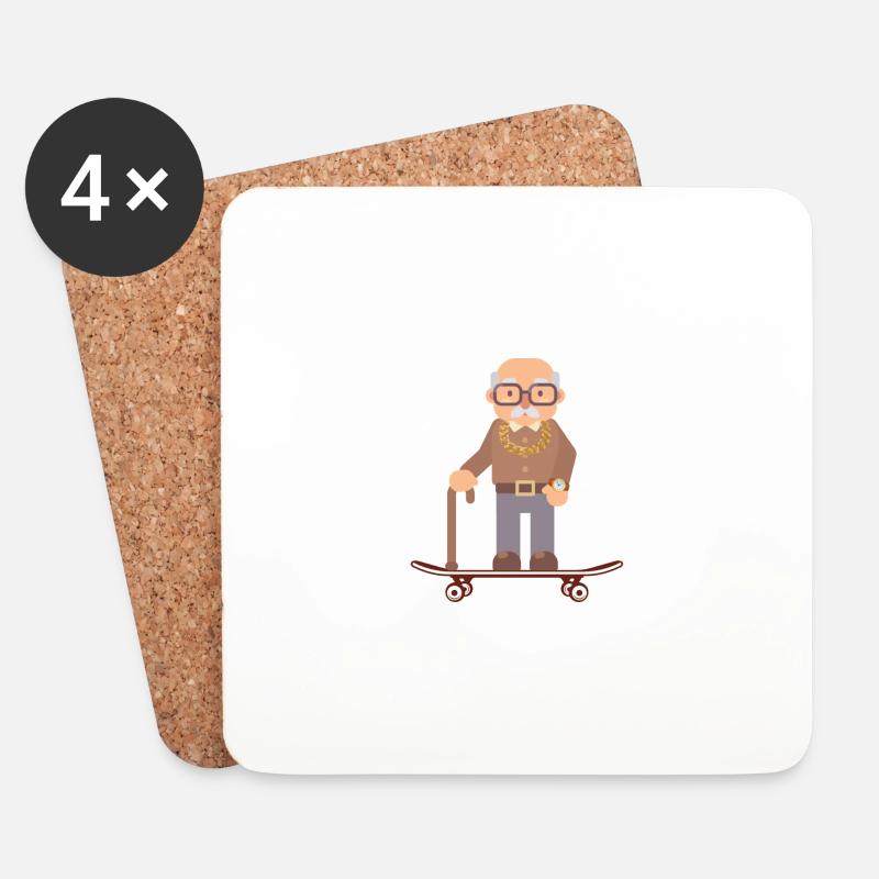 Lustiger Opa skating | Funny Skateboard Opa Design - Untersetzer (4er-Set) - Weiß