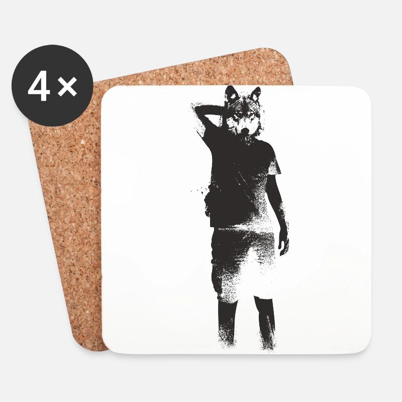 schwarze Wolf Abbildung - Untersetzer (4er-Set) - Weiß