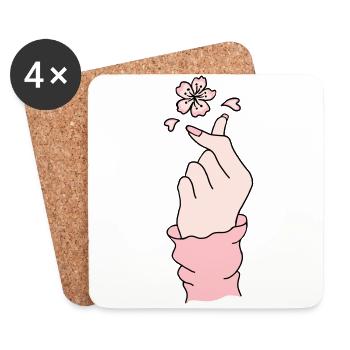 Coréen Doigt Coeur Fleur De Pêcher K-pop K-pop - Dessous de verre (lot de 4) - blanc - Devant