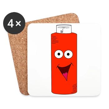 Ketchupflasche mit Gesicht - Untersetzer (4er-Set) - Weiß - Vorne