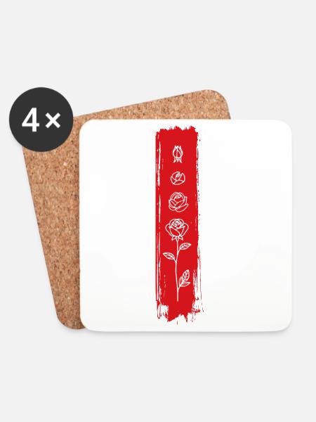 Vertikale Rosen-Pinselkunst - Untersetzer (4er-Set) - Weiß