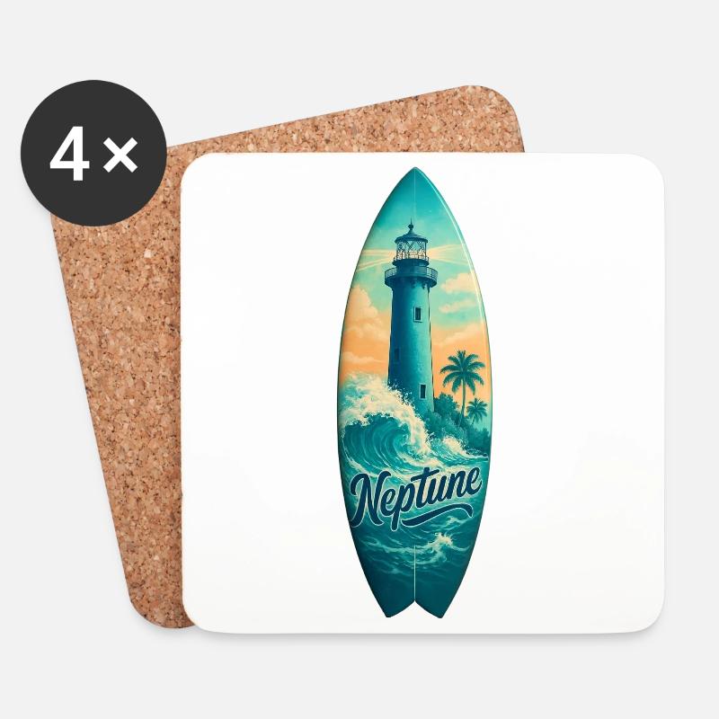 Neptune Lighthouse Surfbrett - Untersetzer (4er-Set) - Weiß