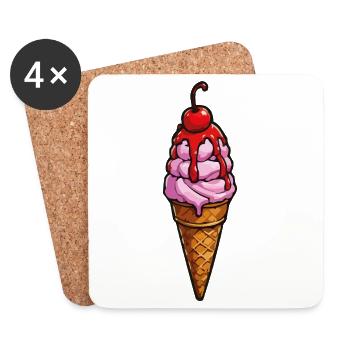 Kirsche Erdbeere Eiscreme - Untersetzer (4er-Set) - Weiß - Vorne
