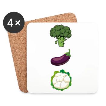 Trio de légumes : brocoli, aubergine, chou-fleur - Dessous de verre (lot de 4) - blanc - Devant