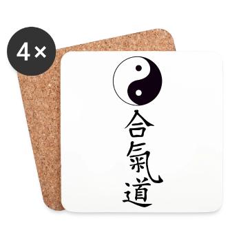 YinYang Tao avec lettres Aïkido - Dessous de verre (lot de 4) - blanc - Devant