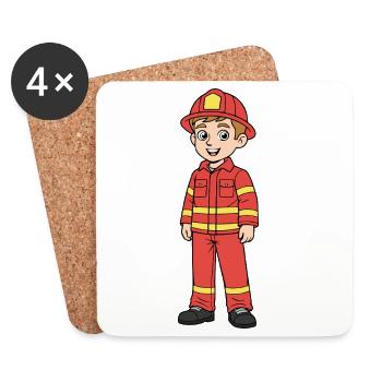 Red cartoon child firefighter - Coasters (set of 4) - white - Front