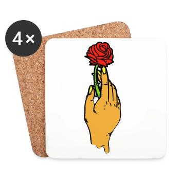 Rose Held in Bold Line Art - Coasters (set of 4) - white - Front