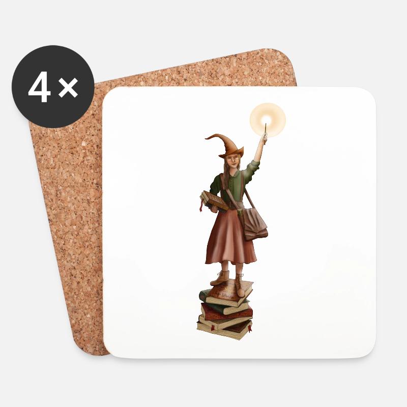 Bücherwurm Buchhexe - Untersetzer (4er-Set) - Weiß