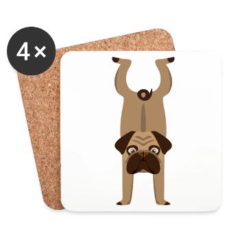 Hund Turnen Mops Handstand Geschenk - Untersetzer (4er-Set) - Weiß - Vorne