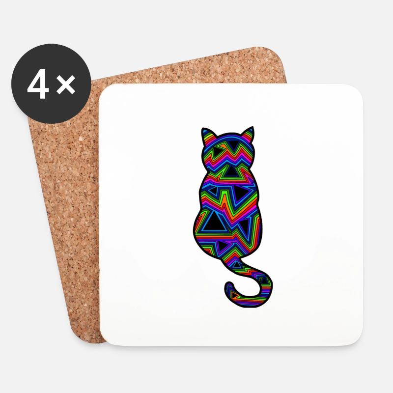 Psychedelische Katze - Untersetzer (4er-Set) - Weiß