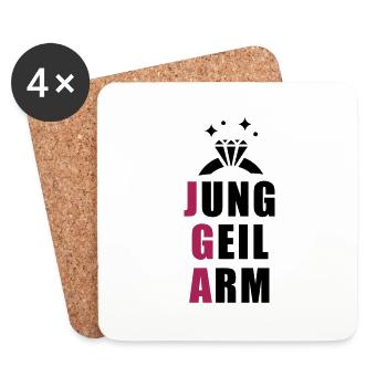 jung, geil arm - JGA T-Shirt - JGA Shirt - Party - Untersetzer (4er-Set) - Weiß - Vorne