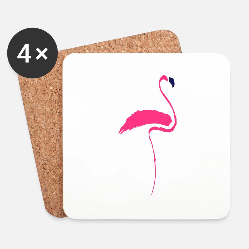 Flamingo handgemalt zweifarbig - Untersetzer (4er-Set) - Weiß