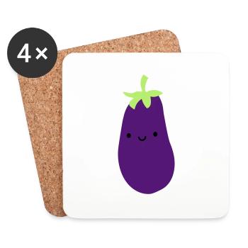 aubergine avec visage yeux bouche mignonne sweet ge - Dessous de verre (lot de 4) - blanc - Devant