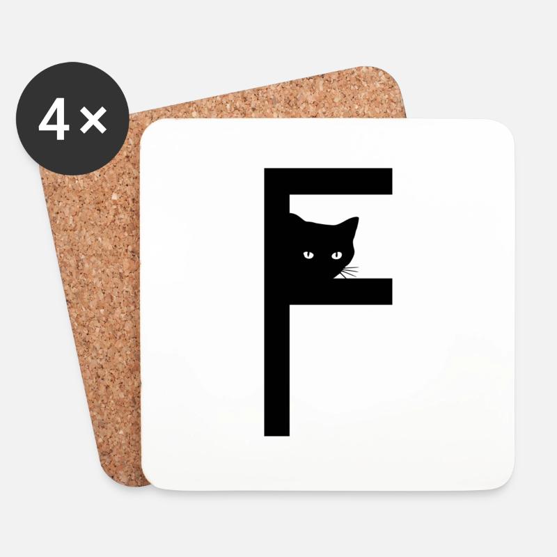 Buchstabe F mit schwarzer Katze - Untersetzer (4er-Set) - Weiß