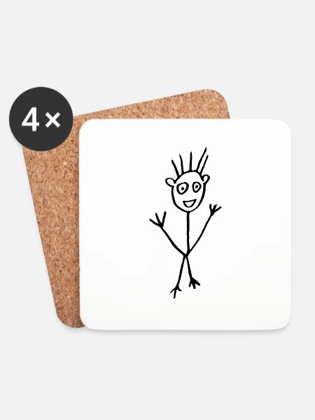 Stick männlich Zeichnung - Untersetzer (4er-Set) - Weiß