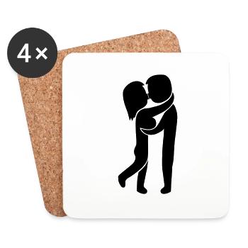 Baisers de couple - Dessous de verre (lot de 4) - blanc - Devant