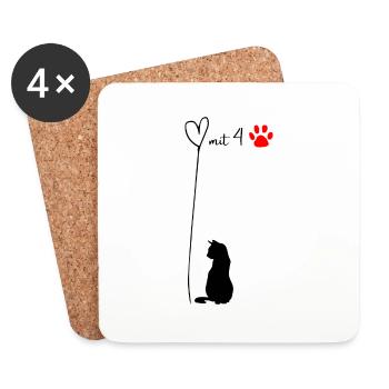 Herz mit 4 Pfoten - Katze - Untersetzer (4er-Set) - Weiß - Vorne