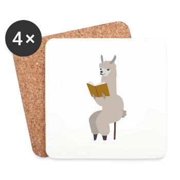 Alpaga lit un livre assis Idée cadeau Lama - Dessous de verre (lot de 4) - blanc - Devant