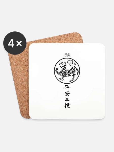 Kanji HEIAN SANDAN + Black Shotokan Tiger - Untersetzer (4er-Set) - Weiß