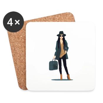 A travelling woman in fashionable clothes - Coasters (set of 4) - white - Front