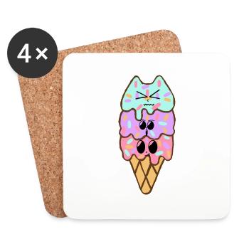 Crème glacée Kawaii 3Scoops | Original par. MMJ49 - Dessous de verre (lot de 4) - blanc - Devant