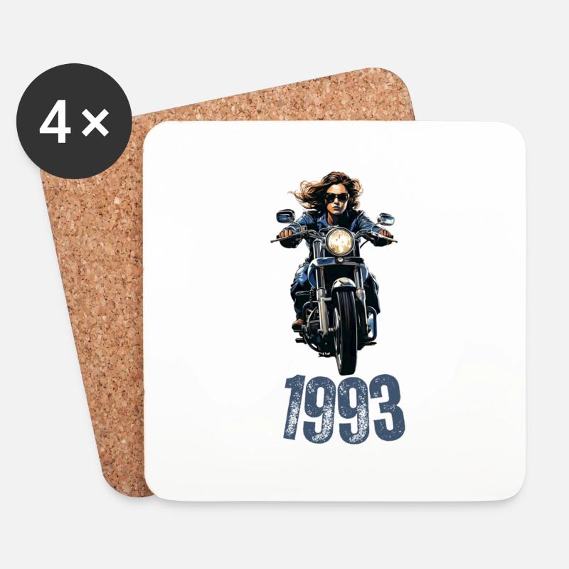 1993, Motorrad, Frau - Untersetzer (4er-Set) - Weiß