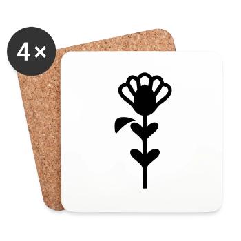 Fleur avec tige - Dessous de verre (lot de 4) - blanc - Devant