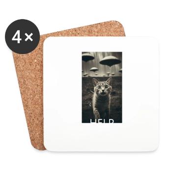 Funny Cat Selfie Alien UFO Meme - Coasters (set of 4) - white - Front