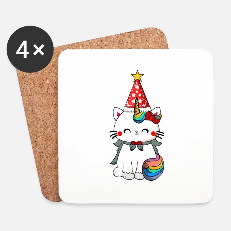 Weihnachten Einhorn Katze - Untersetzer (4er-Set) - Weiß