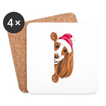 Spähender Cocker Spaniel Hund mit Weihnachtsmütze - Untersetzer (4er-Set) - Weiß - Vorne