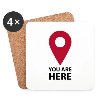 Navigation pin with the font: you are here - Coasters (set of 4) - white - Front