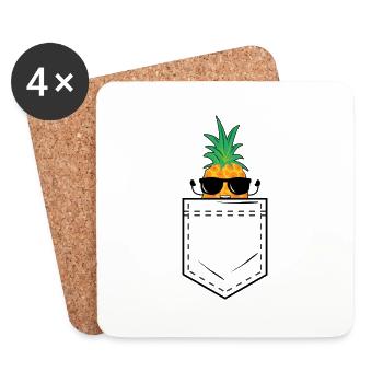 Chest pocket with cool pineapple and sunglasses - Coasters (set of 4) - white - Front