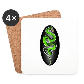 Green snake with black background - Coasters (set of 4) - white - Front
