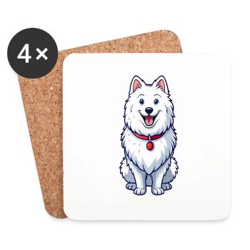 Happy Grinning Samoyed - Coasters (set of 4) - white - Front