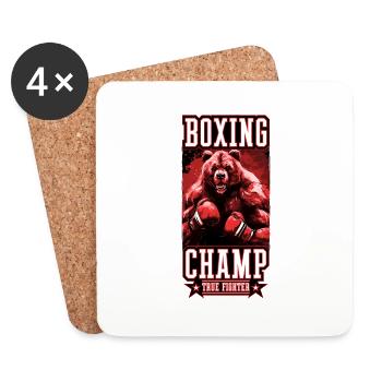 Grizzly Bär Boxer Kämpfer Boxing Champ - Untersetzer (4er-Set) - Weiß - Vorne