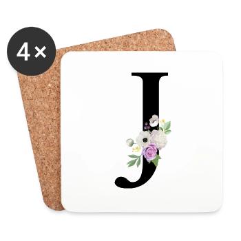 Lila Blumenbuchstabe j - Untersetzer (4er-Set) - Weiß - Vorne