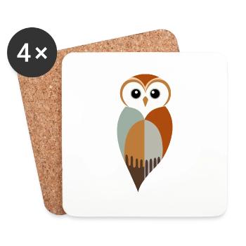 Hibou stylisé - Dessous de verre (lot de 4) - blanc - Devant