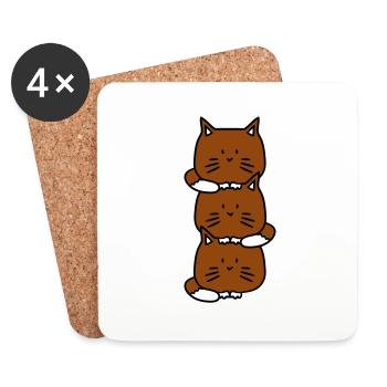 3 Süße Katzen Aufeinander Turm Drei Freunde Team - Untersetzer (4er-Set) - Weiß - Vorne