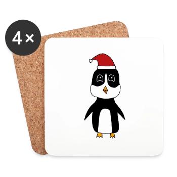 Penguin celebrates Christmas - Coasters (set of 4) - white - Front