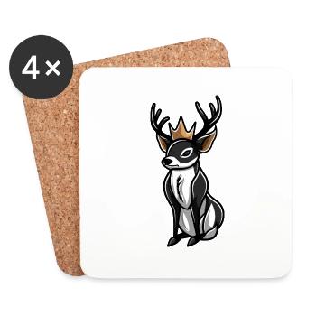Cerf Cartoon Couronne - Dessous de verre (lot de 4) - blanc - Devant