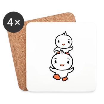 2 Canards Papa Bébé Enfant Piggyback Running Head Fun - Dessous de verre (lot de 4) - blanc - Devant