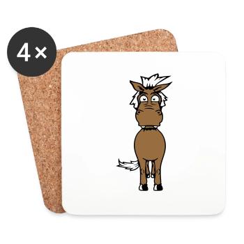 Horse Anxious Funny Funny Grimace Cartoon - Coasters (set of 4) - white - Front