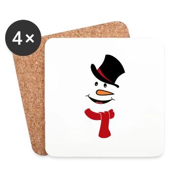 Snowman face with top hat and scarf - Coasters (set of 4) - white - Front
