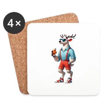 Renne frais des Fêtes avec de la bière - Dessous de verre (lot de 4) - blanc - Devant