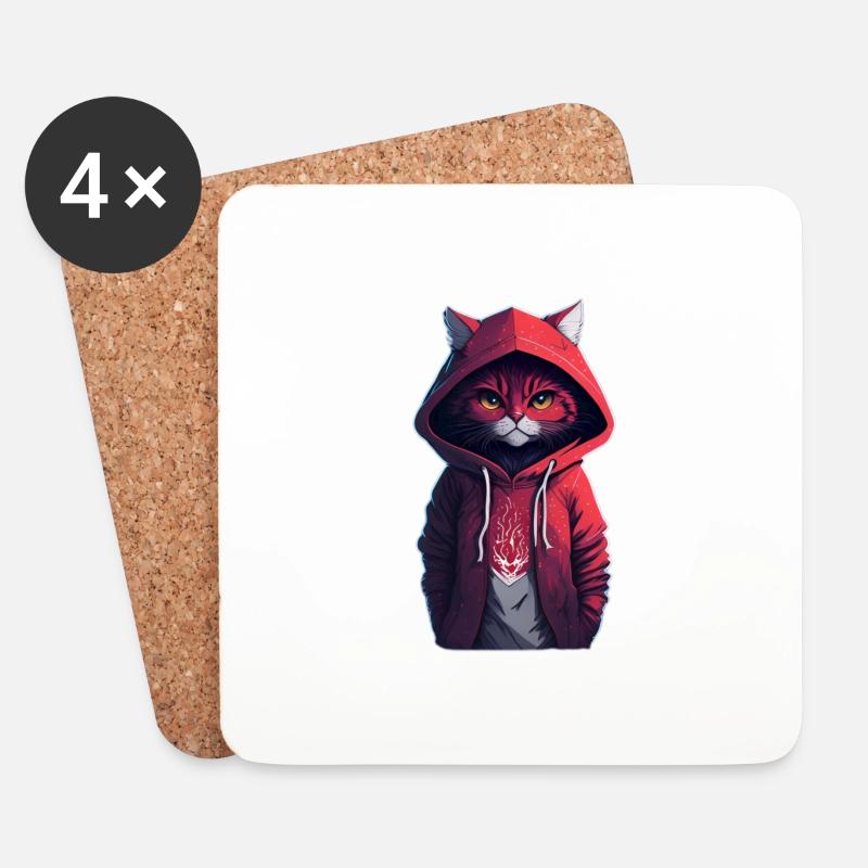 Katze mit Hoodie - Untersetzer (4er-Set) - Weiß