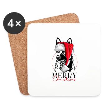 Père Noël berger allemand joyeux Noël chiens - Dessous de verre (lot de 4) - blanc - Devant